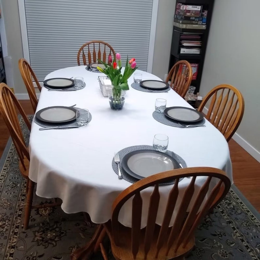 Wrinkle-Free Faux Cotton Table Linen, All Sizes, including Oval Tablecloth